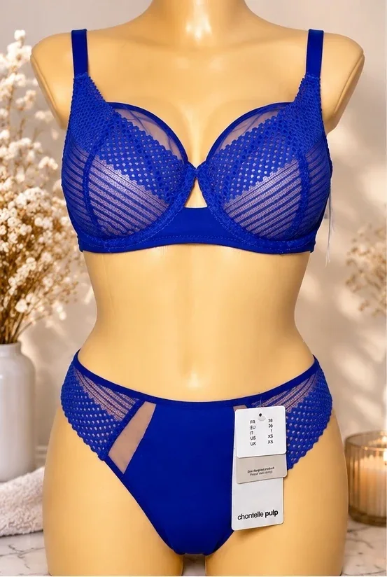 Chantelle Pulp Play komplet 70F i tanga 36/S kobaltowy - przód